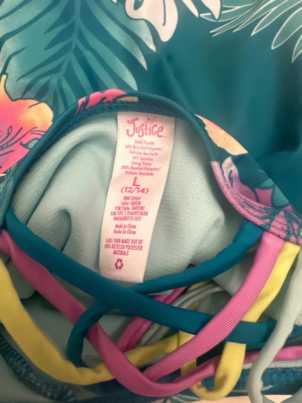 Justice Tropical Floral One Piece Swimsuit Girls Size Large (12/14)
